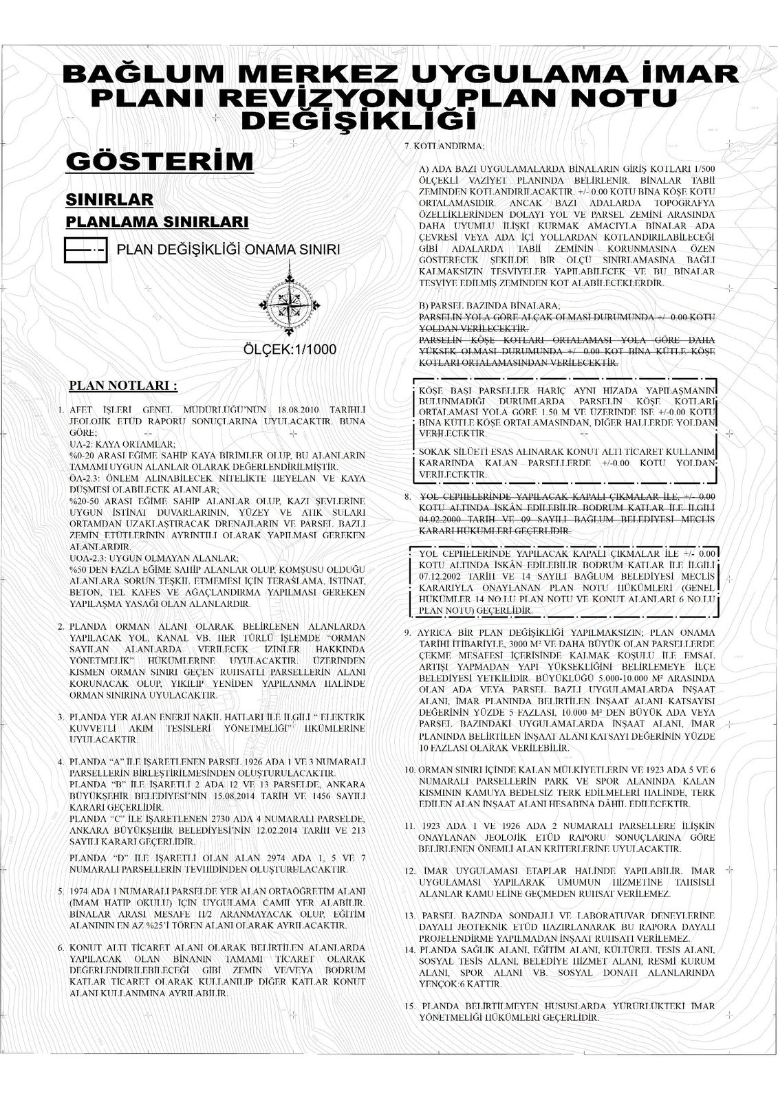 Bağlum Merkez plan notu değişikliği paftası