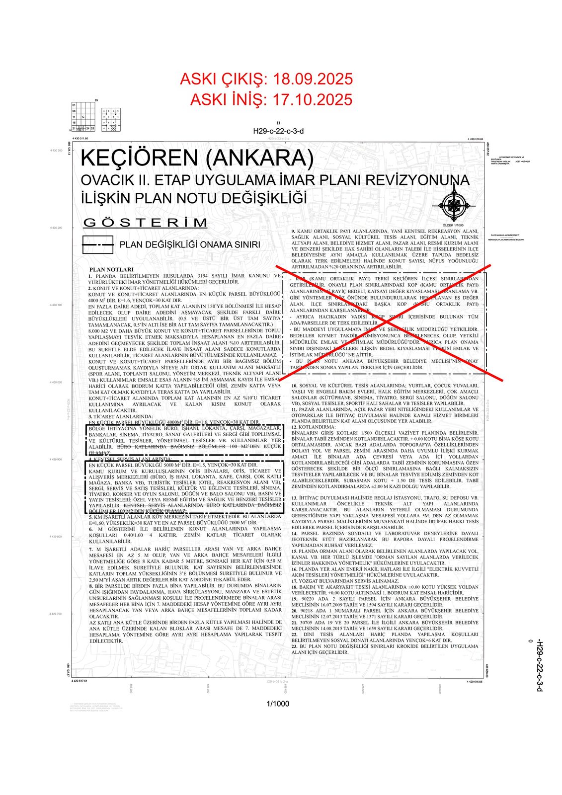 Ovacık II. Etap plan notu değişikliği paftası