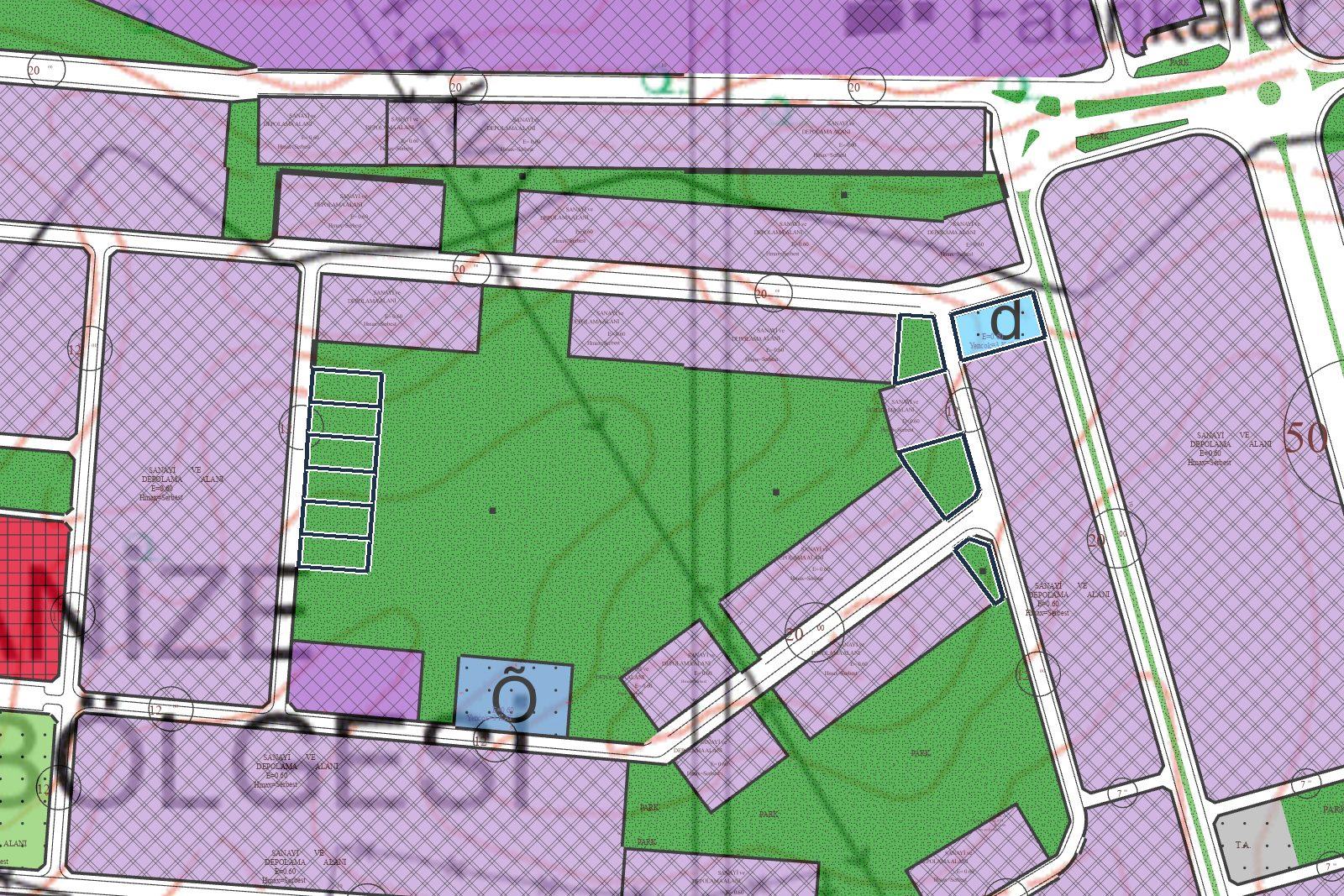 Saray'da Ekim 2025'te değişen kooperatif sanayi sitesi parselleri, Başkent CBS imar planı katmanı