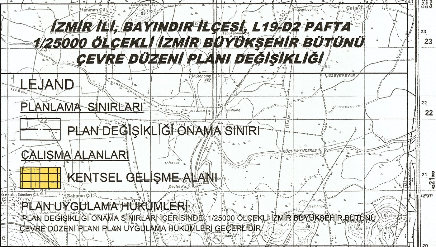 1/25.000 ölçekli çevre düzeni planı değişikliği paftasının lejant bölümü