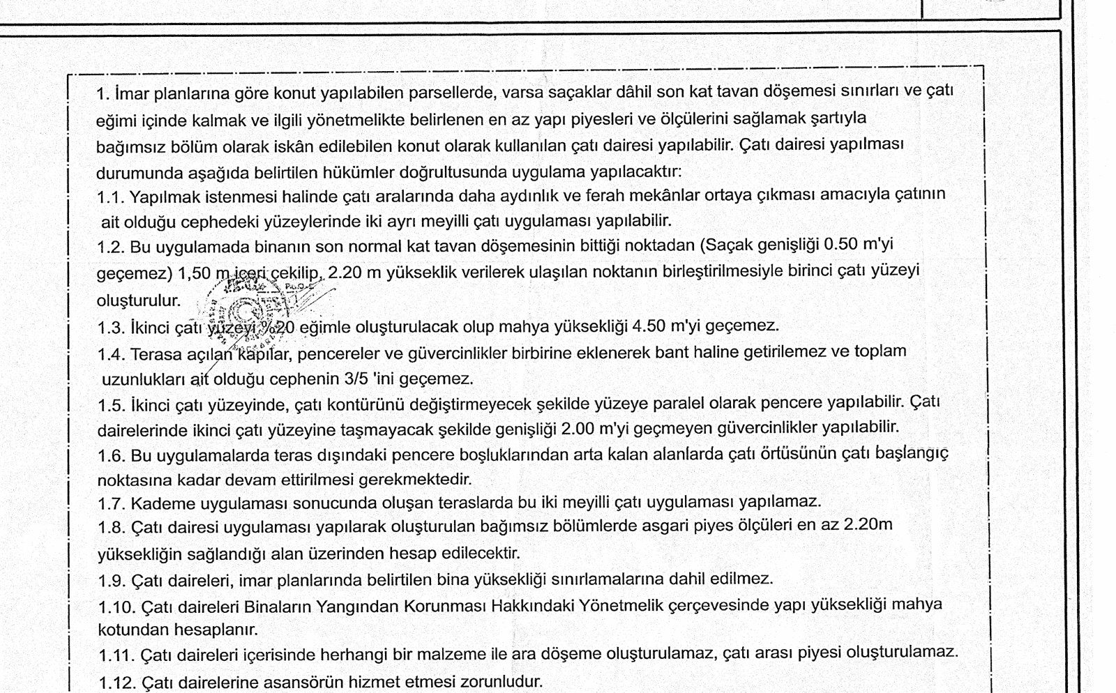 Florya plan notu paftasındaki çatı dairesi hükümleri (Bakırköy Belediyesi)