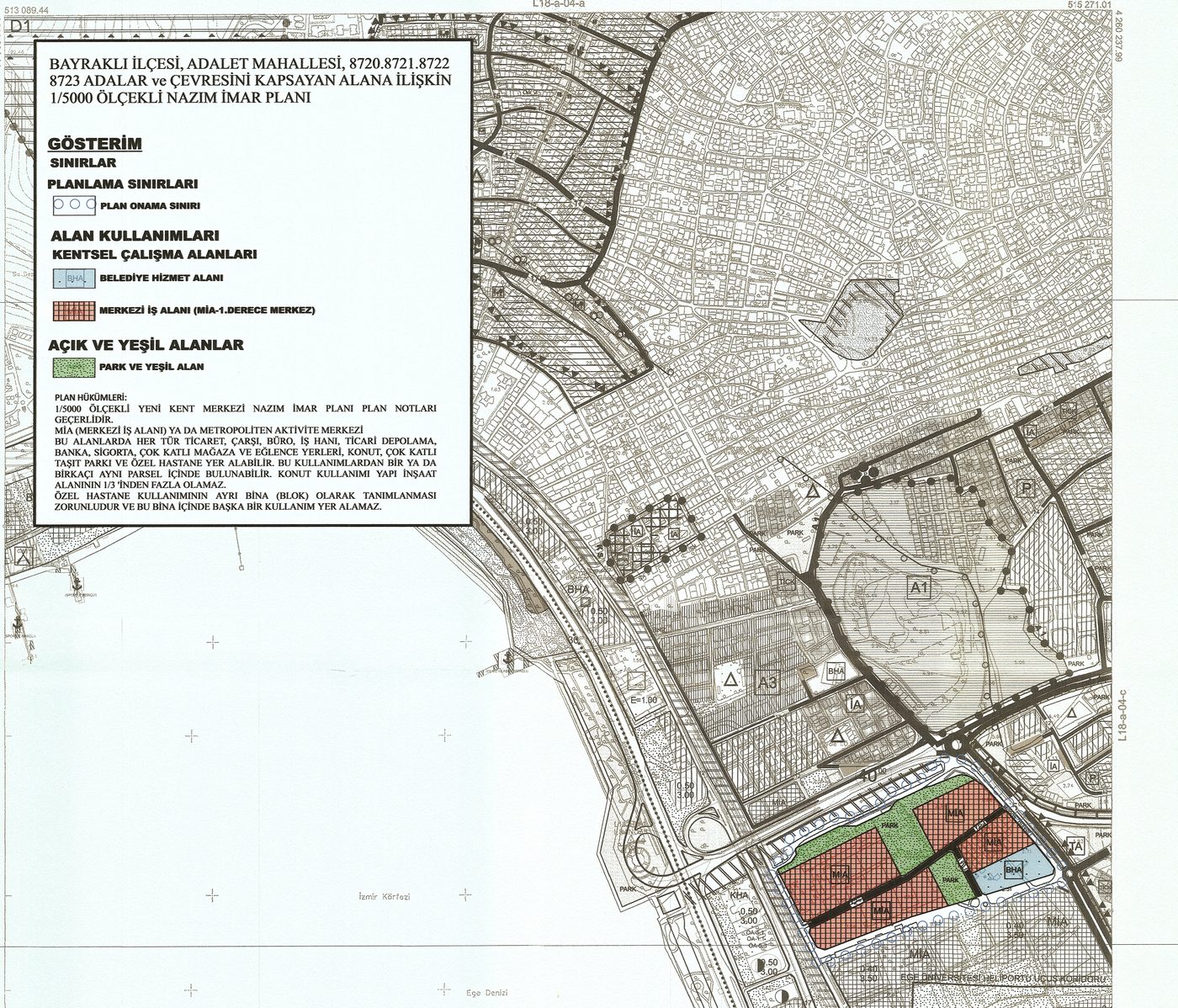 1/5000 ölçekli nazım imar planı paftası, gösterim ve plan hükümleri
