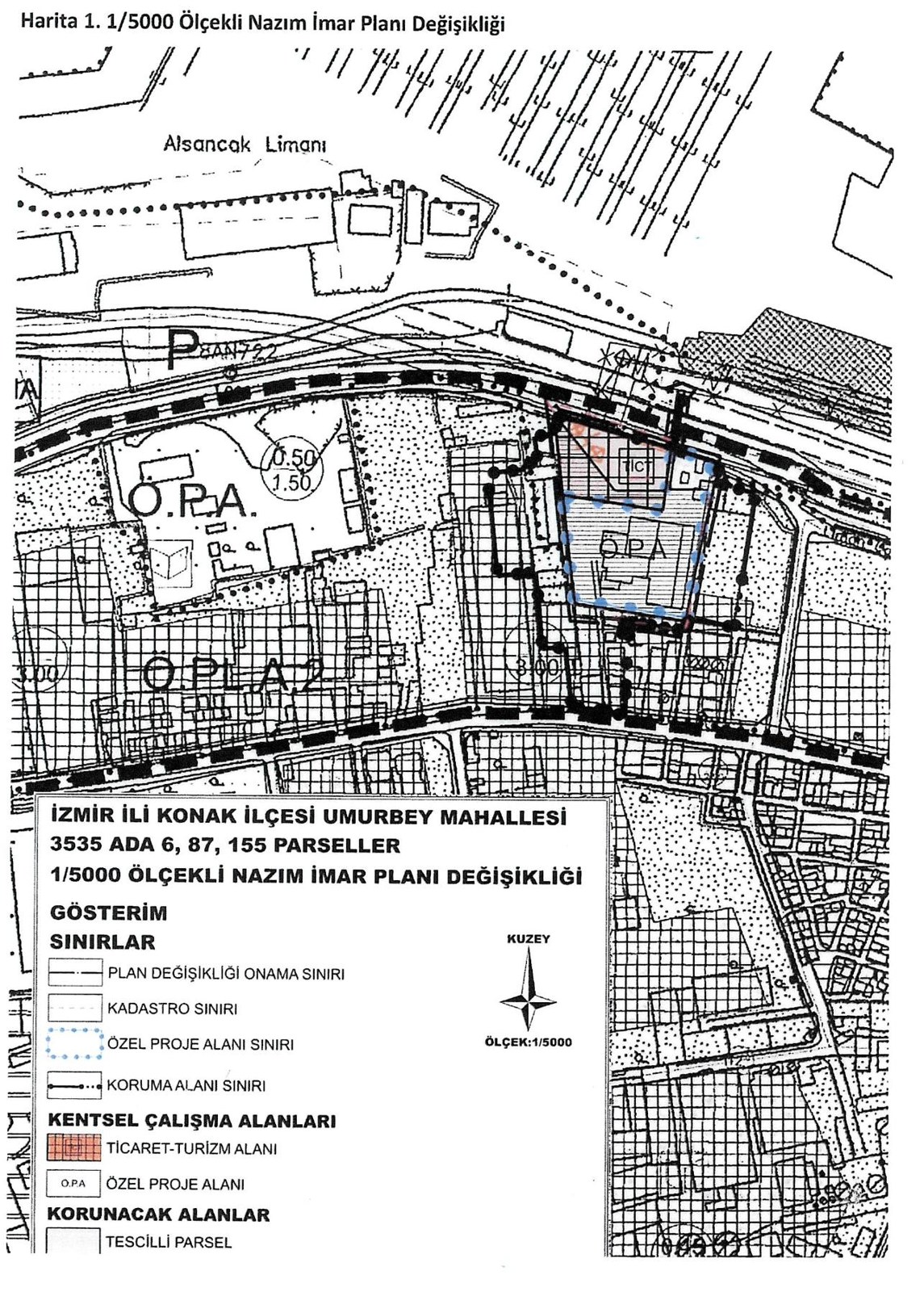 Umurbey 3535 ada 6, 87 ve 155 parseller nazım imar planı değişikliği paftası