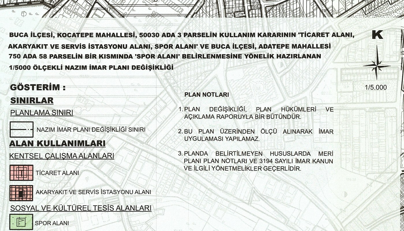 1/5000 ölçekli nazım imar planı değişikliği paftasının başlık ve gösterim bölümü