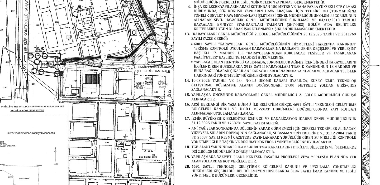 Kuzey İzmir Teknoloji Geliştirme Bölgesi nazım imar planı paftası ve plan notları