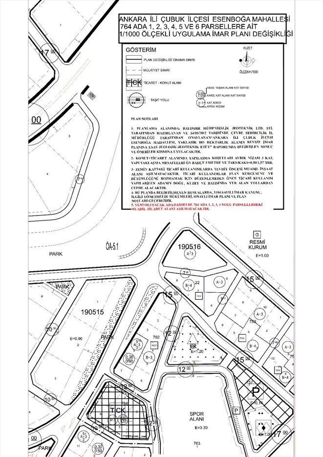 Esenboğa 764 ada plan değişikliği paftası