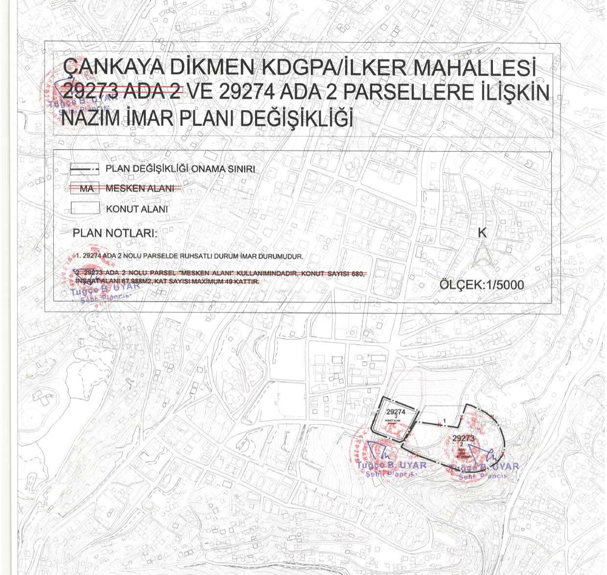Dikmen KDGPA 29274 ada 2 parsel nazım imar planı değişikliği paftası