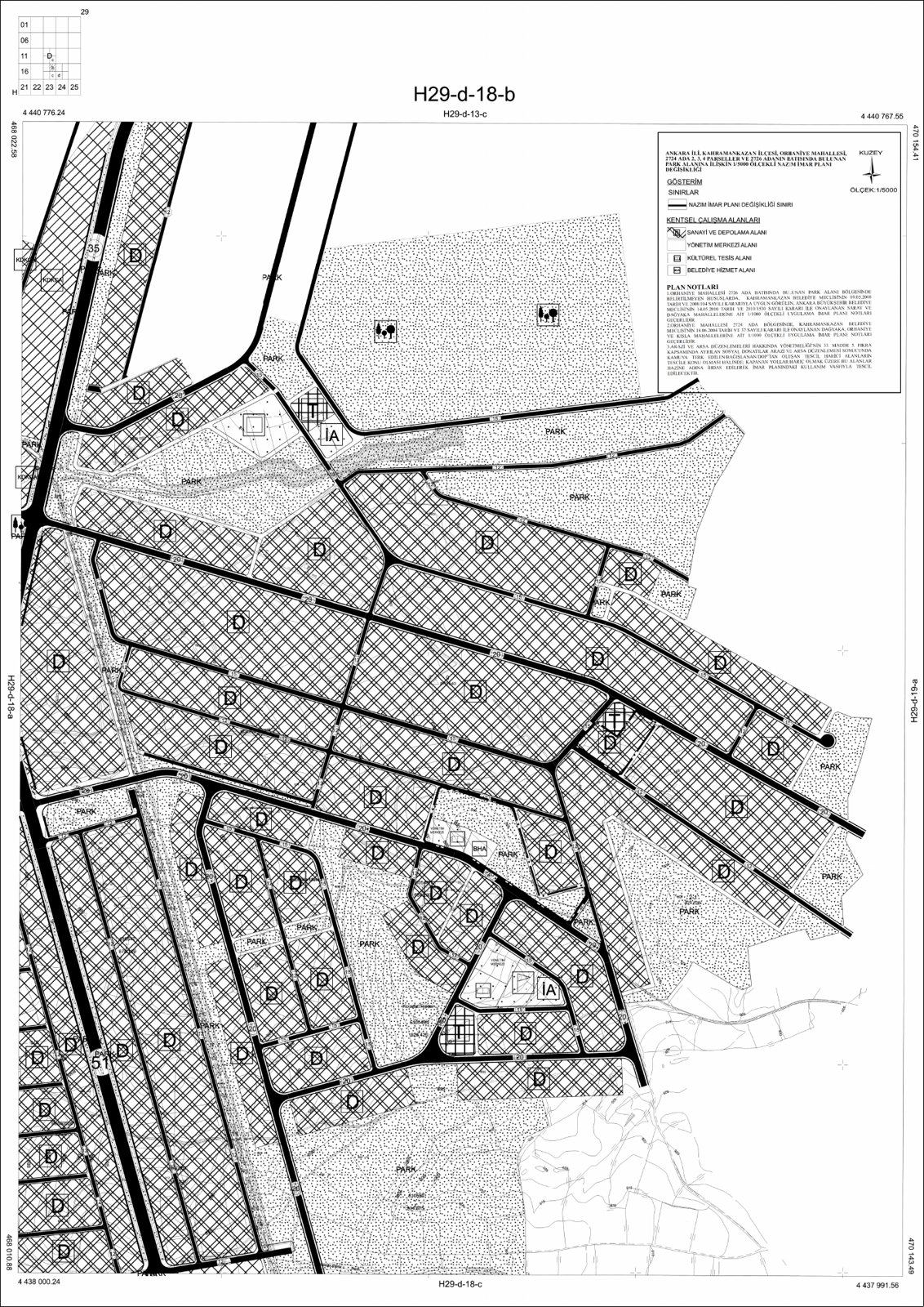 Kahramankazan Orhaniye 2724 ada ve 2726 ada batısı park alanı nazım imar planı değişikliği paftası