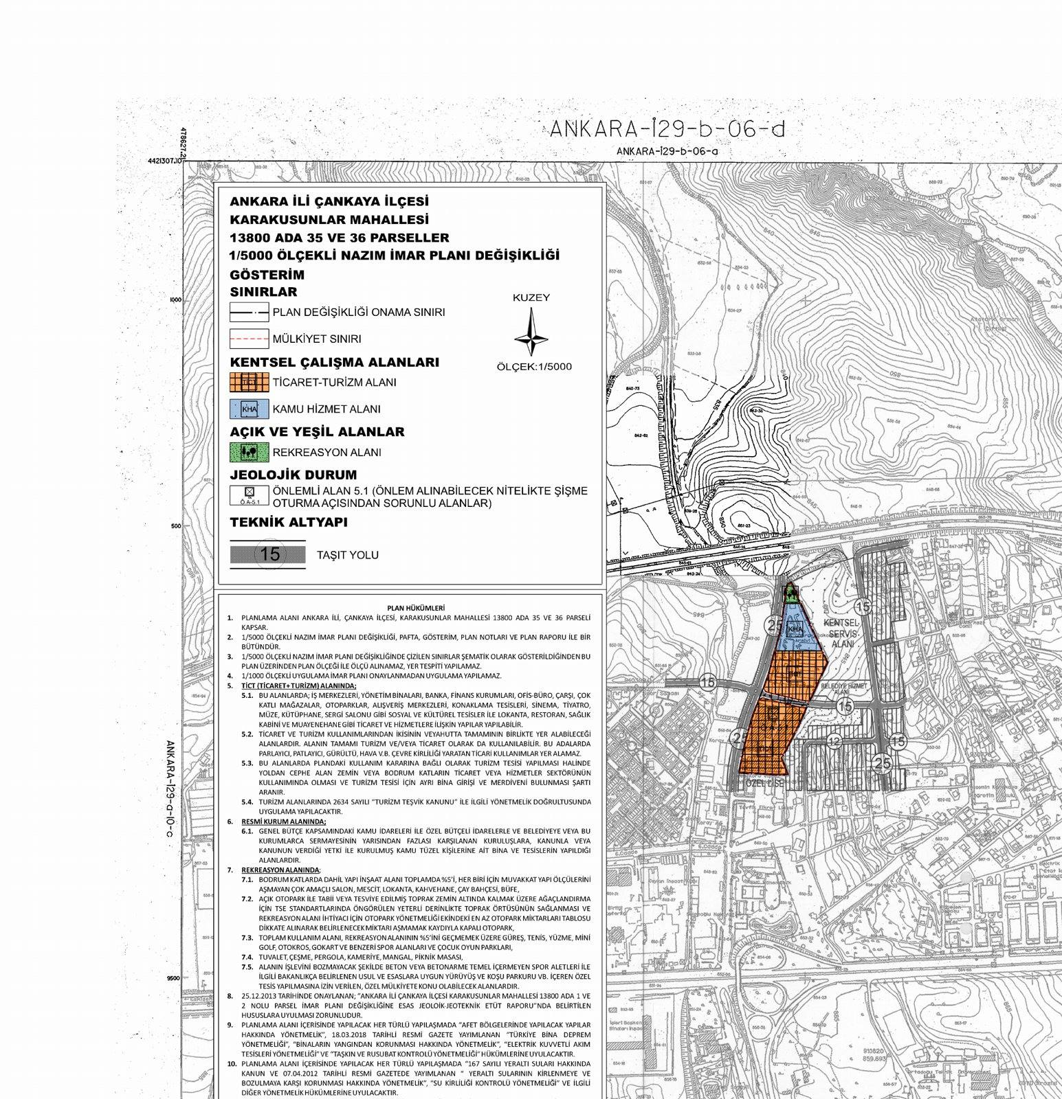 Karakusunlar 13800 ada 35 ve 36 parseller nazım imar planı değişikliği paftası