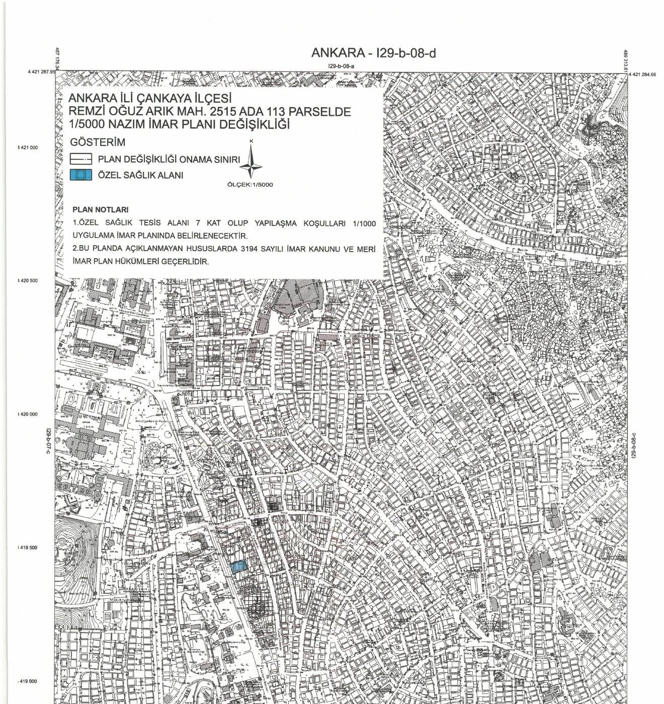 Remzi Oğuz Arık 2515 ada 113 parsel nazım imar planı değişikliği paftası
