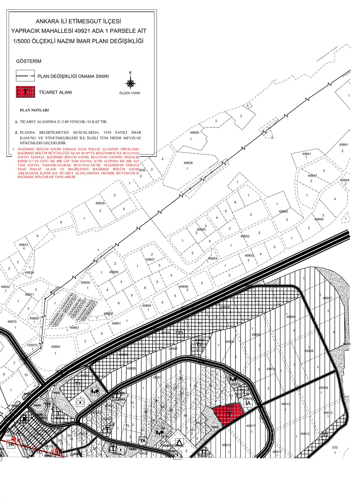 Yapracık 49921 ada 1 parsel nazım imar planı değişikliği paftası