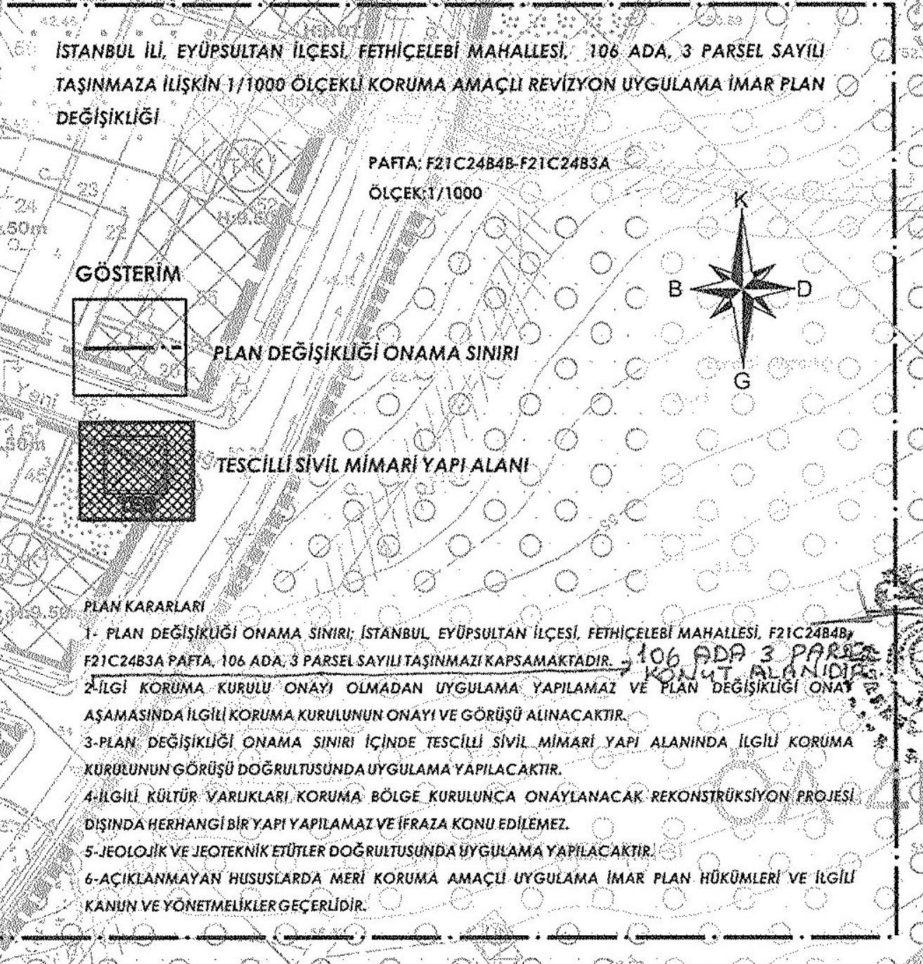 Defterdar 106 ada 3 parsel KAUİP değişikliği plan kararları (Eyüpsultan Belediyesi)